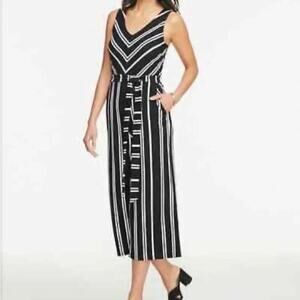 Ann Taylor Black & White Jumpsuit striped evening Whimsigoth casual plus size